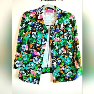 DIVA by Dana Buchman (Size L) Multicolor Floral Print Button Front Denim Jacket
